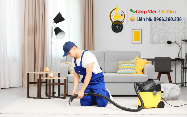 Dọn dẹp phòng khách và sắp xếp nội thất một cách hợp lý.